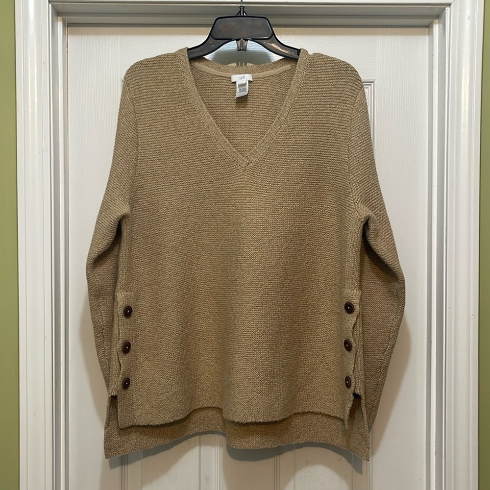 J Jill - pull over v neck tan alpaca blend sweater - size L